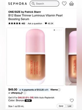 ONE/SIZE B12 Base Thinner Luminous Vitamin Pearl Boosting Serum - Bronze